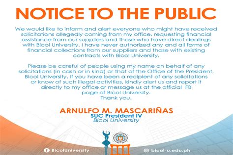 bicol university scandal|BICOL U WARNS AGAINST SOLICITATION SCAMS.